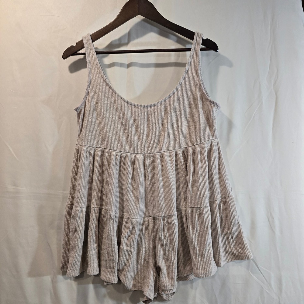 Vestique Tiered Babydoll Romper Tan Knit Tank Style Size S
